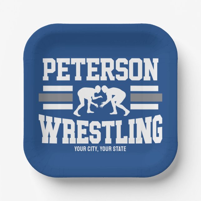 Wrestler ADD NAME School Athlete Wrestling Team Paper Plate (Front)