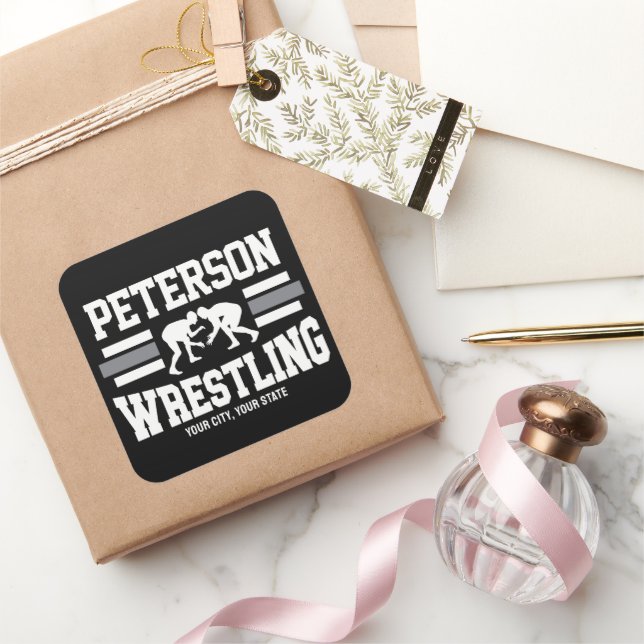 Wrestler ADD NAME School Athlete Wrestling Team Square Sticker (Gifting)