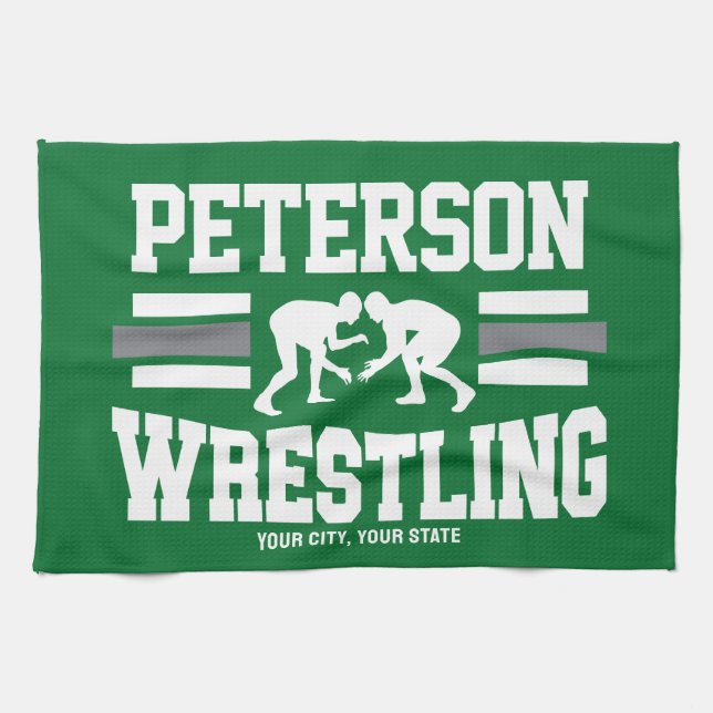 Wrestler ADD NAME School Athlete Wrestling Team   Tea Towel (Horizontal)