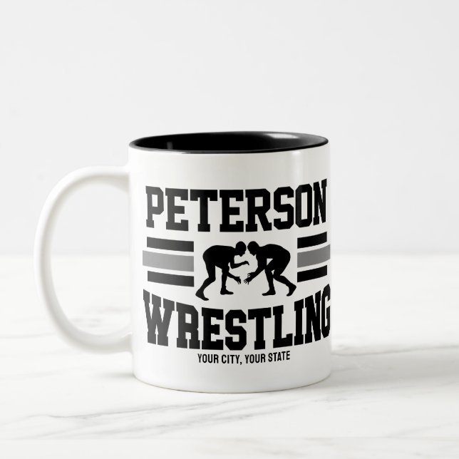 Wrestler ADD NAME School Athlete Wrestling Team  Two-Tone Coffee Mug (Left)