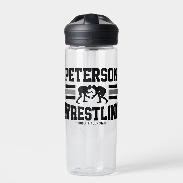 Wrestler ADD NAME School Athlete Wrestling Team Water Bottle (Front)