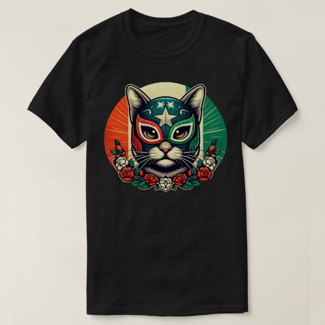 wrestler Luchador Cat wrestling cat Mask  T-Shirt (Design Front)