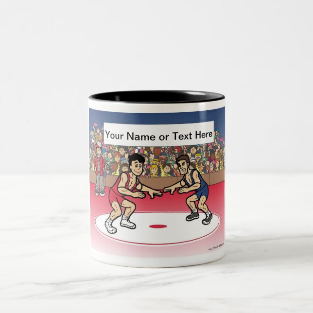 Wrestler - Male Cartoon by PrintedPerfection.com  Two-Tone Coffee Mug (Center)