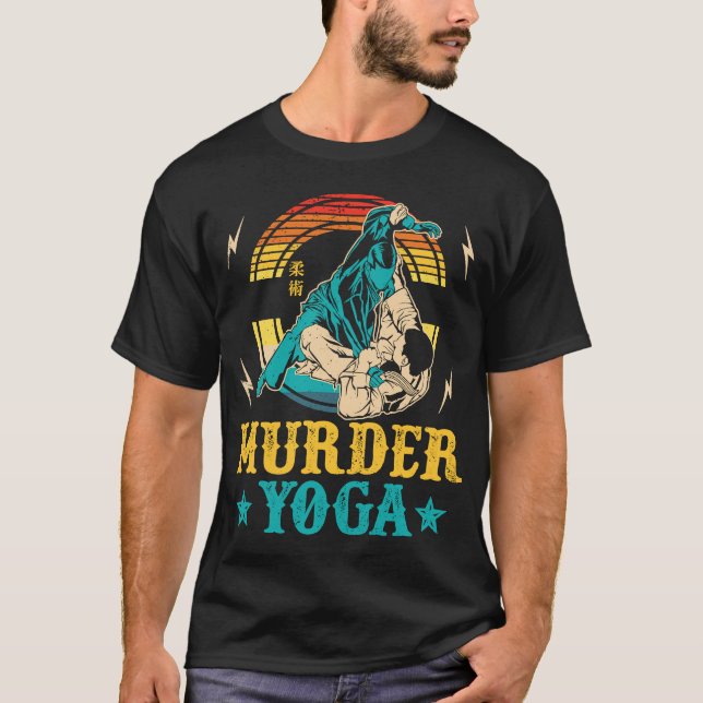 Wrestler Murder Yoga Retro Wrestling Brazilian Jiu T-Shirt (Front)