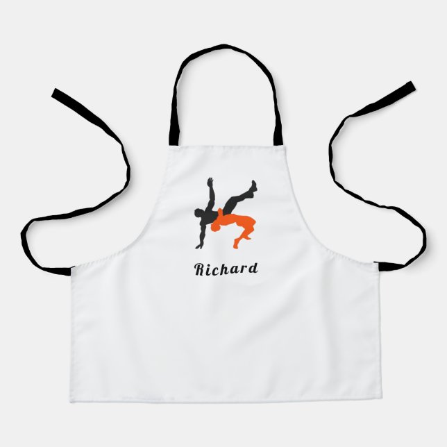 Wrestler Wrestling Silhouettes Sport Custom Name Apron (Front)