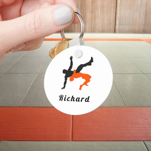 Wrestler Wrestling Silhouettes Sport Custom Name   Key Ring