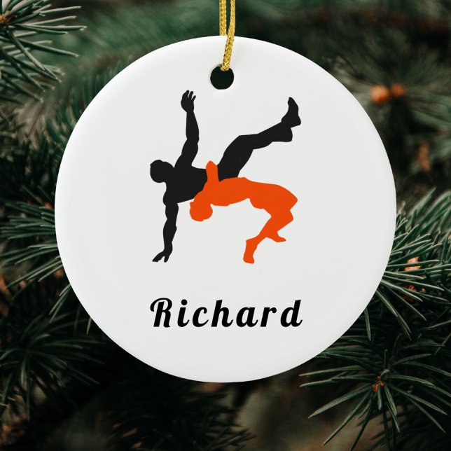 Wrestler Wrestling Theme Custom Name Personalized Ceramic Tree Decoration (Creator Uploaded)