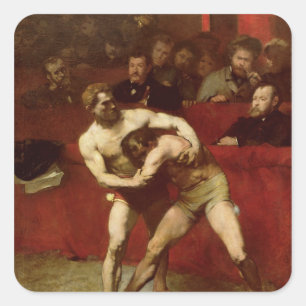 Wrestlers, 1875 square sticker