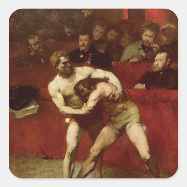 Wrestlers, 1875 square sticker (Front)