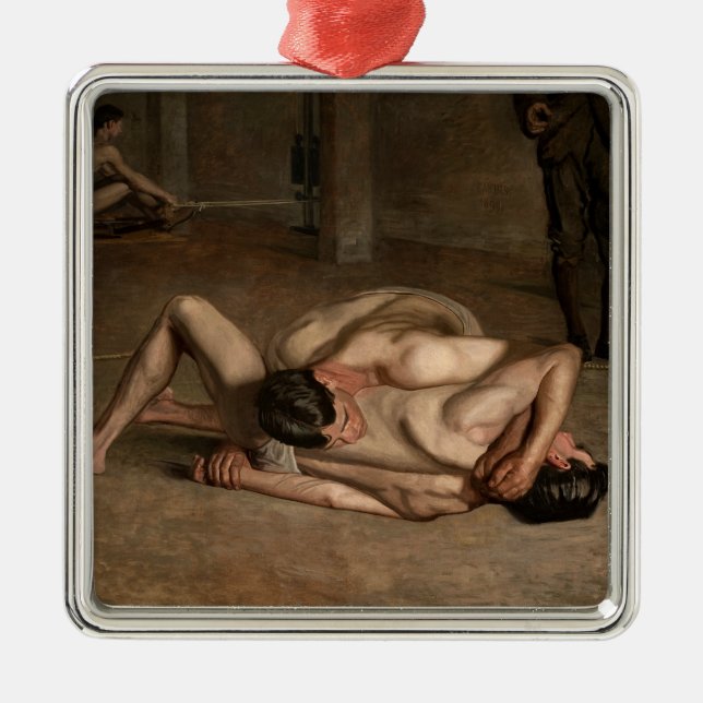 Wrestlers (by Thomas Eakins) Metal Tree Decoration (Front)