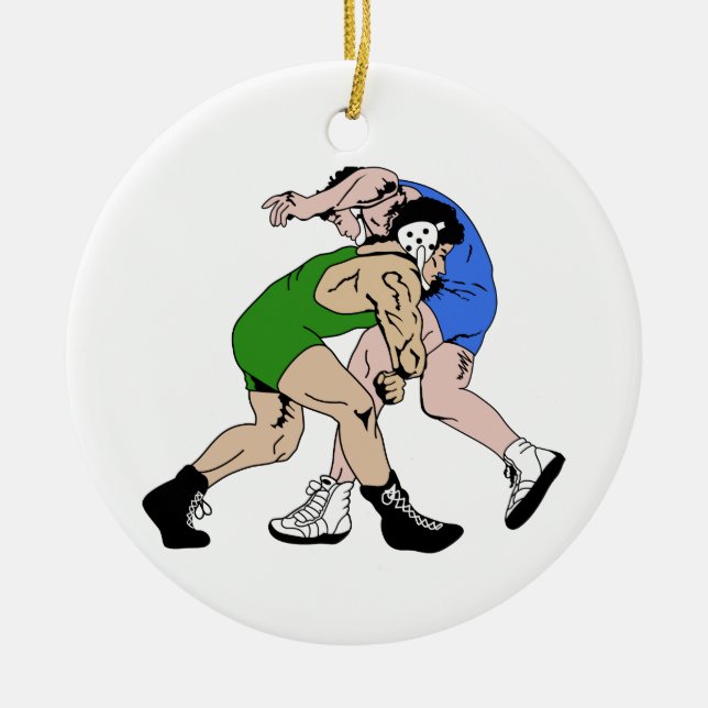Wrestlers Ceramic Tree Decoration (Front)