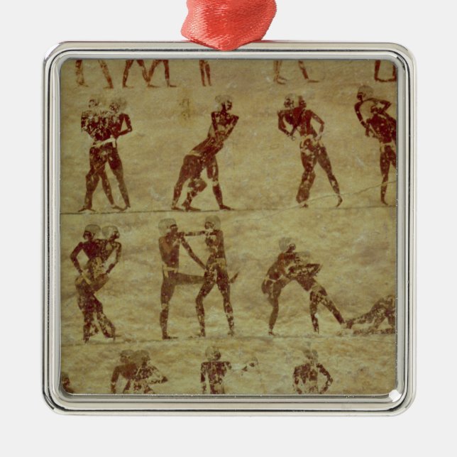 Wrestlers, detail from a tomb wall painting metal tree decoration (Front)