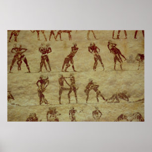 Wrestlers, detail from a tomb wall painting poster