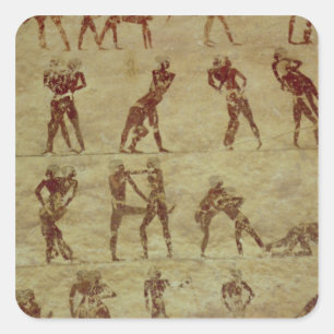 Wrestlers, detail from a tomb wall painting square sticker