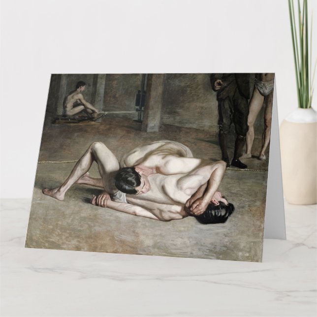 Wrestlers Fine Art Greetings Card (Front)