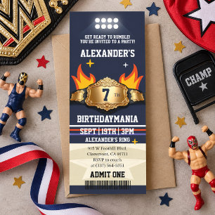 Wrestling Belt Ticket Birthday Party Invitation
