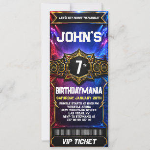Wrestling Birthday Party Ticket Invitation Theme