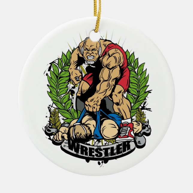 Wrestling Champ Ceramic Tree Decoration (Front)