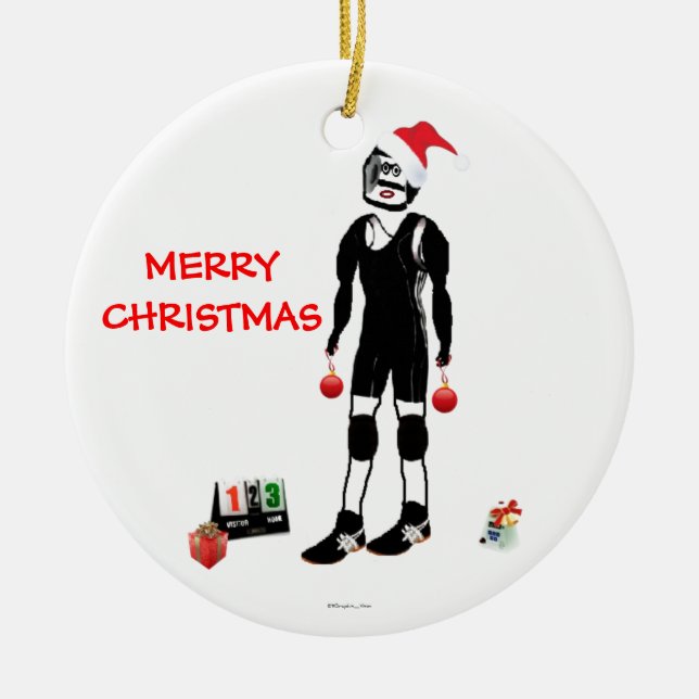 Wrestling Christmas Ceramic Tree Decoration (Front)