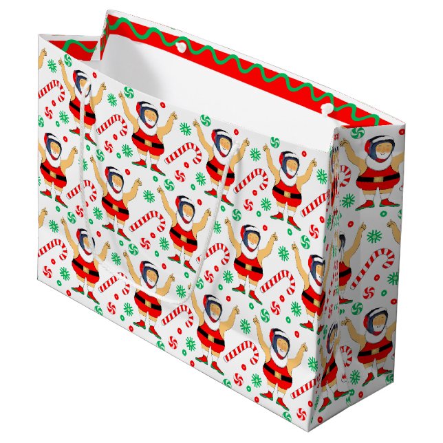 Wrestling Christmas Holiday Large Gift Bag (Front Angled)