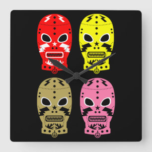 Wrestling Contest Masks Square Wall Clock