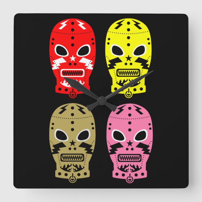 Wrestling Contest Masks Square Wall Clock (Front)