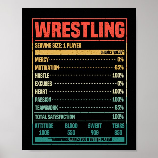 Wrestling diet facts funny wrestler fan poster (Front)