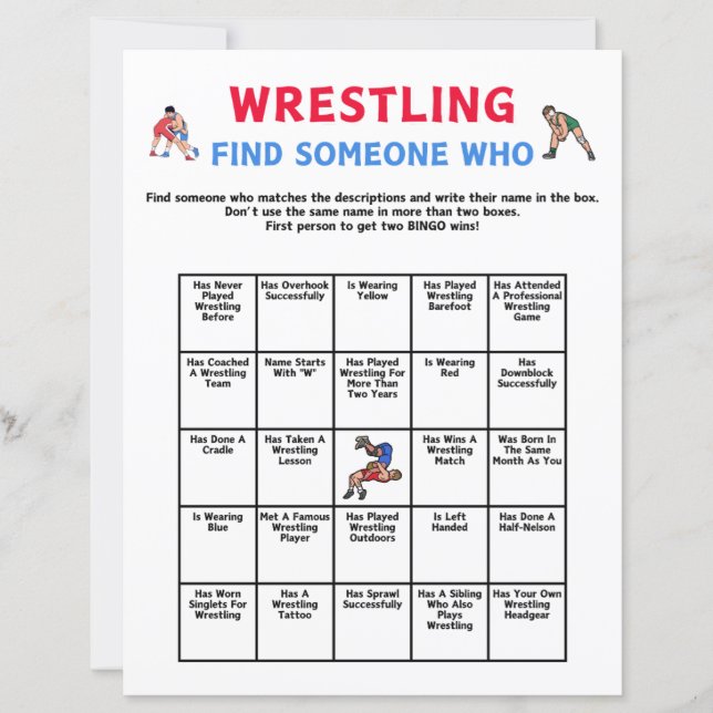 Wrestling Find Someone Who Game (Front)
