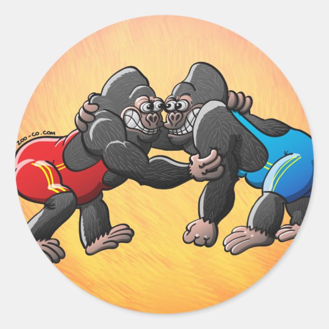 Wrestling Gorillas Classic Round Sticker (Front)