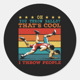 Wrestling I Throw People Vintage Christmas Xmas Classic Round Sticker