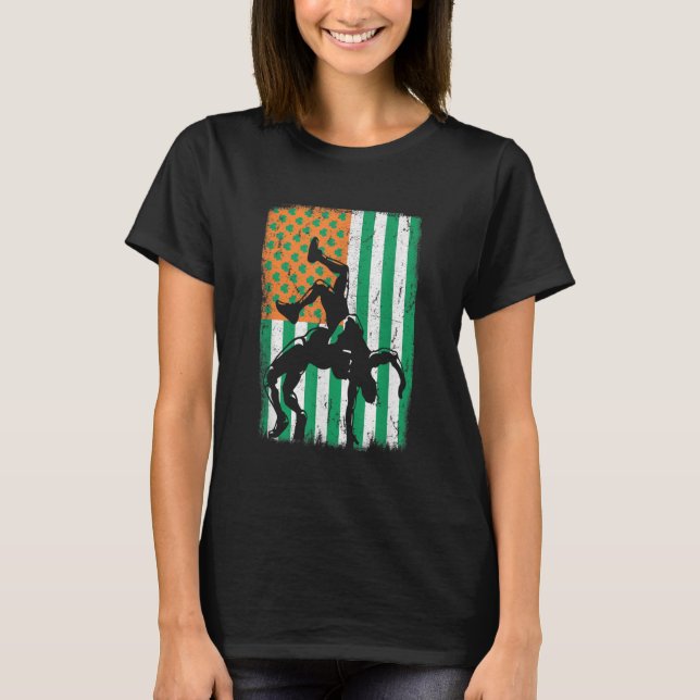 Wrestling Irish USA American Flag St Patrick's Day T-Shirt (Front)