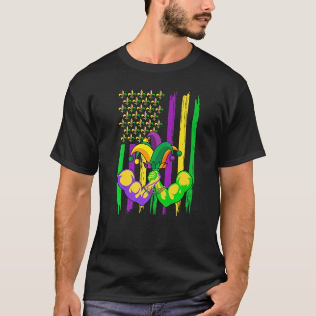 Wrestling Jester Hat Retro American Flag Mardi Gra T-Shirt (Front)