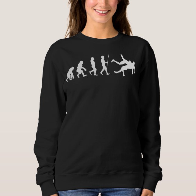 Wrestling Judo Wrestler Human Evolution Sweatshirt (Front)