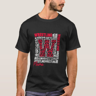 Wrestling Mama Leopard Bold Letter Cheer Mom Mothe T-Shirt