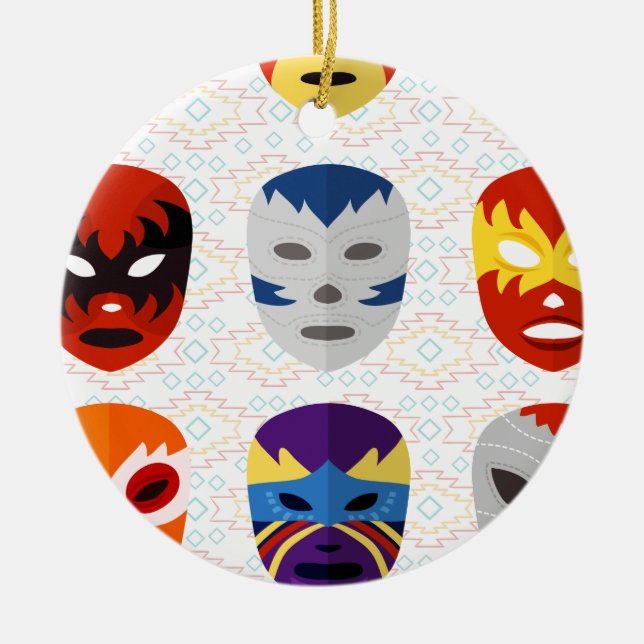Wrestling Masks Ceramic Tree Decoration (Front)