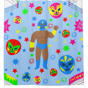 wrestling match lucha libre mask luchador wrestler shower curtain