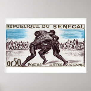 Wrestling Matchbox Art Print, Senegalese Vintage Poster