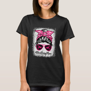 Wrestling Mom Leopard Messy Bun Sport  Mother's Da T-Shirt