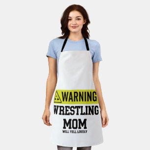  Wrestling Mum Warning Sign   Will Yell Loudly Gif Apron
