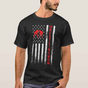 Wrestling Mum Wrestler Mama Vintage American Flag T-Shirt