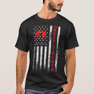 Wrestling Mum Wrestler Mama Vintage American Flag T-Shirt