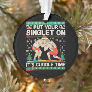 Wrestling Put Your Singlet On Christmas Wrestler Ornament