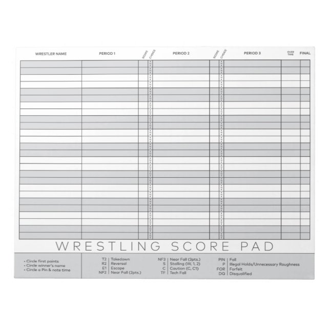 Wrestling Scoring Notepad (Front)