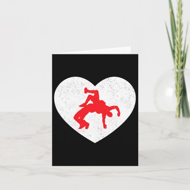 Wrestling Silhouette Valentine Heart Shape Lovers  Card (Front)