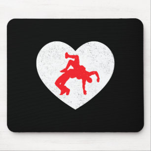 Wrestling Silhouette Valentine Heart Shape Lovers Mouse Mat