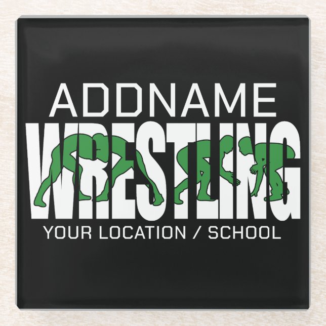 Wrestling Team ADD TEXT School Varsity Wrestler Glass Coaster (Front)