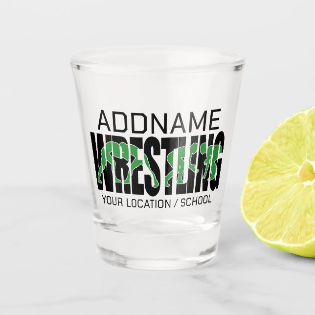 Wrestling Team ADD TEXT School Varsity Wrestler Shot Glass (Front)