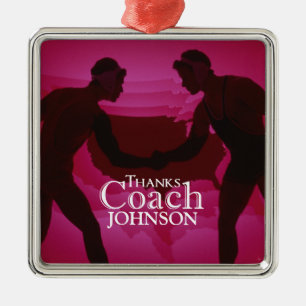 Wrestling Thanks Coach Silhouette Red Metal Tree Decoration