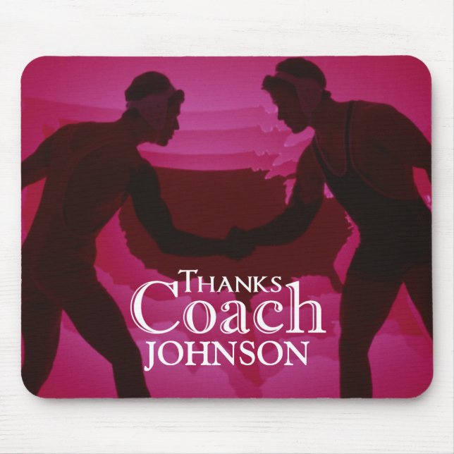 Wrestling Thanks Coach Silhouette Red Mouse Mat (Front)