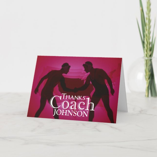 Wrestling Thanks Coach Silhouette Red Thank You Card (Front)